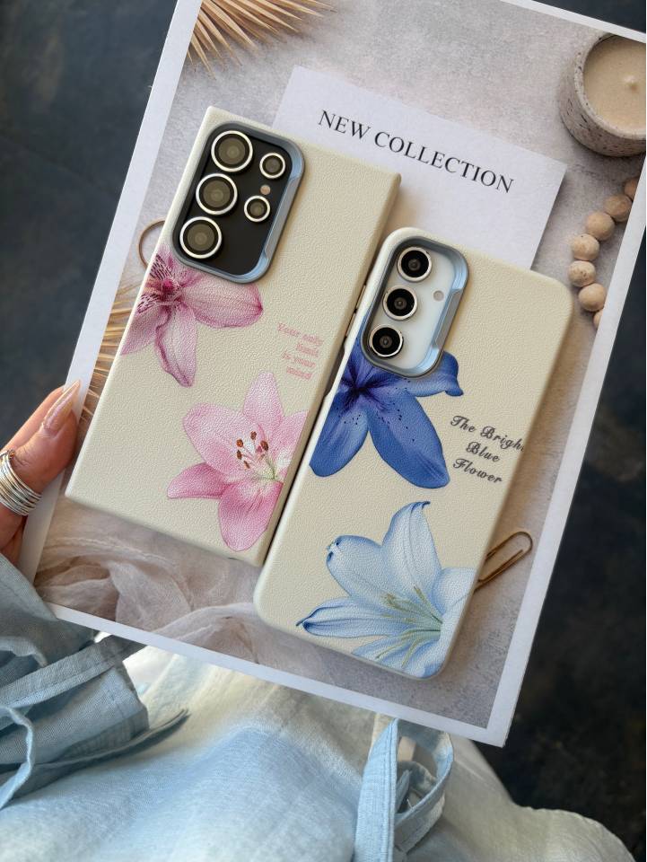 قاب چرم لیلیوم صورتی و آبی آیفون 🦋